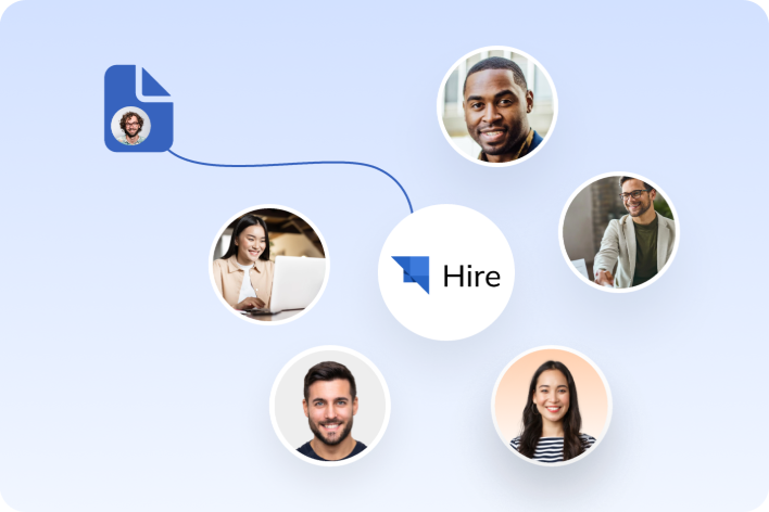 Candidate management - a hiring pipeline connecting candidate profiles around the Auzmor Hire mark