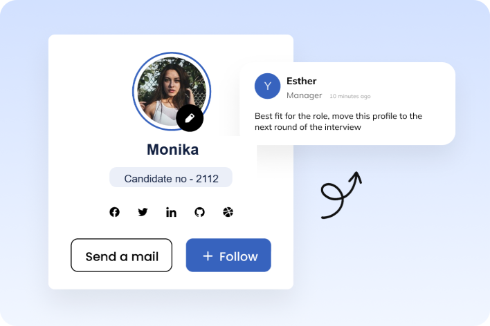 Collaborative hiring - a candidate profile with a hiring manager leaving feedback on the shortlist