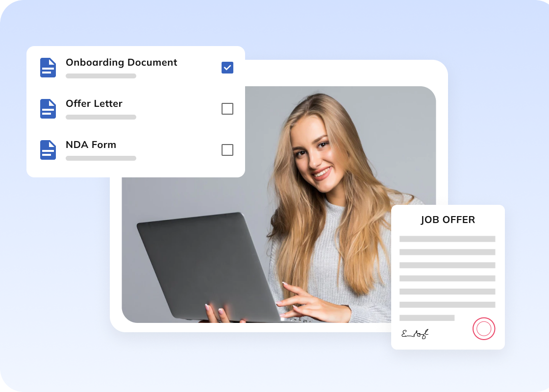 Offer letter, onboarding documents and NDA checklist with a signed job offer